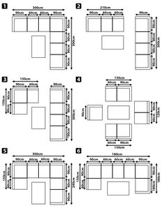 the size and arrangement of couches in different sizes, with measurements for each seat