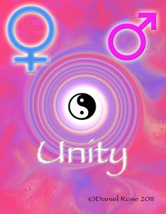 an image of a yin symbol with the word unity written in purple and pink