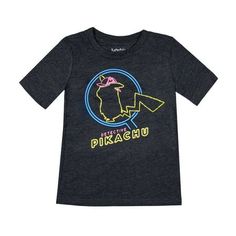 a black t - shirt with the words pikachu on it