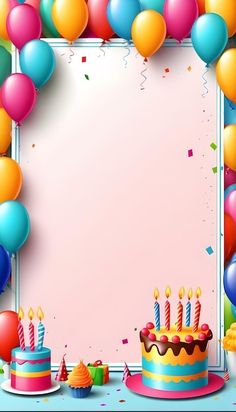 a birthday card with balloons and cake