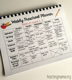 a printable weekly preschool planner for the week of august 1, with an apple and pencil