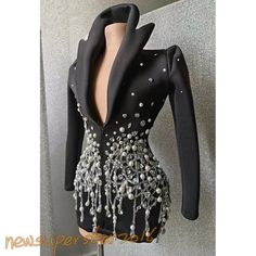 Hello. This is a clothes that needs to be customized. The factory may take 20 days to make it. 100% Brand new & High quality Size: One size Bust within 105cm, Waist within 85cm, Hipline within 105cm. Package list : 1 pc * stage costume  Seller message: Hello, dear buyer. Welcome to my eBay store. Visit My Store For Many More Special Offers. We support wholesale. The more you buy, the cheaper the price. You can consult with me for the price by ebay message . As different computers display colors Beaded Blazer, Evening Party Outfit, Drag Queen Outfits, Nightclub Dress, Big Sleeves, Jazz Dance Costumes, Black Suit Jacket, Queen Costume, Drag Queens