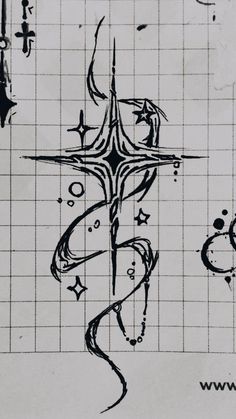 an ink drawing of a cross on a tiled wall