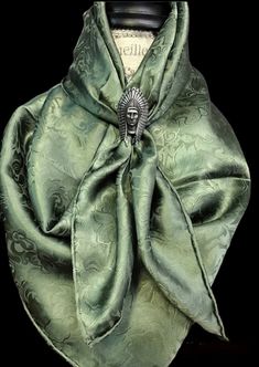 "Solid jacquard silk scarves are made from 100% silk 12mm 34.5\" with a hand stitched hem. Scarf Slides are sold separately." Sage Green Scarf, Elegant Ceremonial Shawl, Traditional Silk Scarves For Formal Occasions, Scarf Slides, Multi Strand Beaded Necklace, Pretty Scarves, Wild Rag, Turquoise Cross, Green Scarf