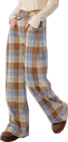 Relaxed Fit Cotton Plaid Pants, Plaid Straight Pants For Summer, Summer Plaid Straight Pants, Plaid Relaxed Fit Summer Pants, Trendy Multicolor Straight Leg Wide Pants, Summer Relaxed Fit Plaid Pants, Summer Plaid Relaxed Fit Pants, Casual Plaid Cotton Pants, Casual Cotton Plaid Pants