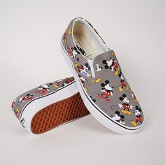 Vans Disney Mickey Mouse Slip On Canvas Gray Shoes. In Good Pre-Owned Conditions Worn Twice Sings Of Wear On The Sole And Footbed. Lots Of Life Left In These Shoes. Size 10.5 Vans Disney, Mickey Mouse Shoes, Disney Vans, Gray Shoes, Grey Shoes, Mens Vans, Disney Mickey Mouse, Disney Mickey, Gray White