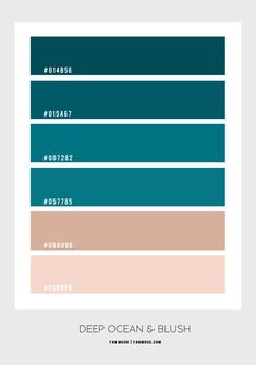 the color scheme for deep ocean and blush is shown in shades of blue, pink, green