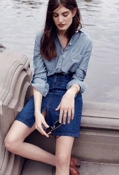 Madewell | Denim Shirt + Skirt Denim Ideas, Golf Outfits Women, Denim Skirts, Denim Midi Skirt, Ideas Pictures, Women Maxi, Madewell Denim