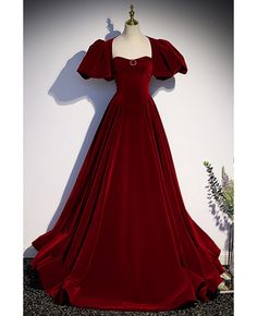 Get 10% off now! Buy elegant long velvet evening dress with bubble sleeves at cheap price online. Free stable shipping and pro custom service since 2009. Floor-length Velvet Dress For Banquet, Velvet Puff Sleeve Evening Dress, Prom Dress Burgundy, Dress With Pearls, Burgundy Velvet Dress, Velvet Evening Dress, Floor Length Prom Dresses, Evening Dresses With Sleeves, Evening Dress Floor Length