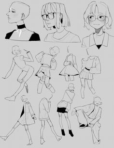 some sketches of people in different poses