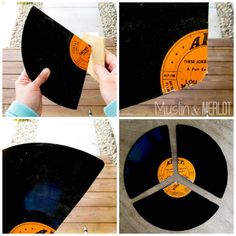 Turn your records into fans! #repurpose #upcycle Repurposed Records, Record Upcycle, Records Crafts, Burp Cloth Tutorial, Redecorating Ideas, Old Records, Tshirt Rug, Vinyl Record Storage