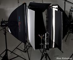 an empty photo studio set up with lighting equipment