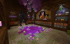 a room filled with lots of purple flowers