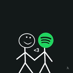 two stick figures holding hands with the number 3 on it's forehead, in front of a black background