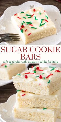 sugar cookie bars with white frosting and sprinkles