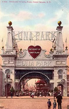 an old postcard shows the entrance to luna park in san francisco, california on valentine's day