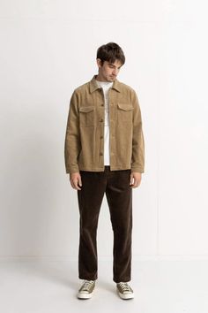 Embrace the chilled out vibes in the Rhythm Cord Overshirt in Sand - it's the perfect blend of comfy and cool. Details: - Button down front - Chest pockets - Made with 100% Cotton Brown Overshirt Men Outfit, Overshirt Outfit, Brown Converse Outfit Men, Brown Men Fashion, Brown Men Outfit, Beige Outfit Men, Overshirt Men Outfit, Brown Outfit Men, Warm Tone Outfits