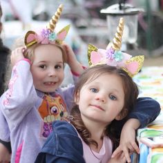 Can you tell these girls are having a magical day? 🦄✨ Your special day can be magical, too! Get 20% off Unicorn Headband Party Supplies as part of our Easter sale 👉 https://usatoyz.com/pages/easter-promo?utm_source=Pinterest&utm_medium=Post&utm_campaign=EasterSale2021 #USAToyz #Easter #KidsToys Headbands For Girls