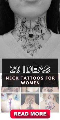 the back of a woman's neck with tattoos on it and text reading 29 ideas neck tattoos for women read more