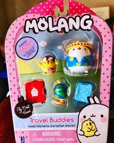 the packaging for molang travel buddies is shown