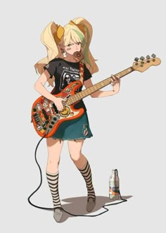 a girl with blonde hair holding a guitar