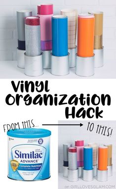 several different types of paint are shown with the words vinyl organization hack on top and bottom