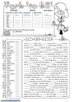 a worksheet with the words verb to be