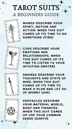 the tarot suits guide for beginners to learn how to play tarot, with instructions