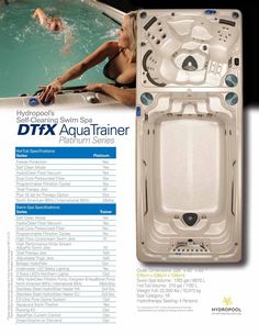 an advertisement for the dfx aqua trainer hot tub with instructions on how to use it