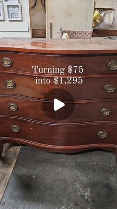 an old dresser has been turned into a furniture sale advertiser's video