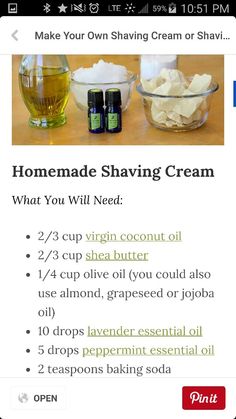 Shaving cream Diy Shaving Cream For Women, Diy Shaving Cream, Homemade Shaving Cream, Body Care Recipes, Homemade Body Butter, Essential Oil Diffuser Blends Recipes, Natural Beauty Recipes, Homemade Shampoo, Shave Cream