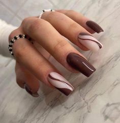 Membentuk Alis, Brown Acrylic Nails, Work Nails, Fall Acrylic Nails, Classy Acrylic Nails, Acrylic Nails Coffin Short, Summer Acrylic Nails