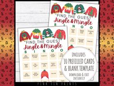 two printable christmas sweaters with the words find the guest and jungle mingle on them