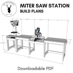 the miter saw station is shown with measurements