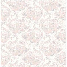 a white and pink wallpaper with an intricate design