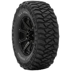 an all terrain tire on a white background