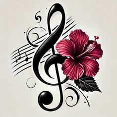 a flower with music notes in the background and a treble clef on it