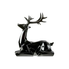 a black glass sculpture of a deer with antlers on it's back legs