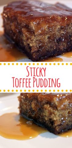 sticky toffe pudding on a plate with caramel sauce