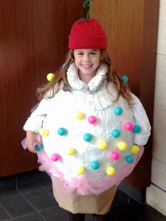 Kids' Halloween Costume: How to Make an Ice Cream Cone : Push a green pipe cleaner through the top of red knit hat to make the cherry. We paired the ice cream cone with a long-sleeve white ruffle shirt and some brown leggings and boots.  From DIYnetwork.com Ice Cream Costume Diy, Ice Cream Cone Halloween Costume, Donut Halloween Costume, Ice Cream Cone Costume, Ice Cream Costume, Halloween Diy Kids, Halloween Ice Cream, Valentine Diy, Easy Ice Cream