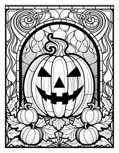 a stained glass window with a pumpkin on it