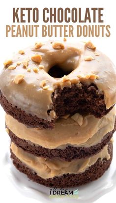 chocolate peanut butter donuts stacked on top of each other