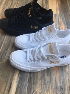 Make your day extra special with these beautiful Embroidered Monochrome Converse with  your monogram on the tongue. Or your first and last name. Or Mr Smith ie. I will then add you wedding date to the side of the shoe. Either like 6/2/18 or 6/2. You can choose either all black or all white, they have NO lines around the sole as other converse do.You choose you thread color... hearts will be RED unless other color is specified. When placing your order:****Please note thread color in notes section White Wedding Sneakers With Custom Embroidery, Customizable Low-top Sneakers For Anniversary, Customizable Low-top Wedding Shoes For Anniversary, Customizable Low-top Wedding Shoes For Bride, White Low-top Wedding Shoes, Ring Bearer Shoes, Groom Converse, All Black Wedding, All White Converse