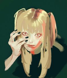 a digital painting of a blonde haired woman with her hand on her face and eyes closed