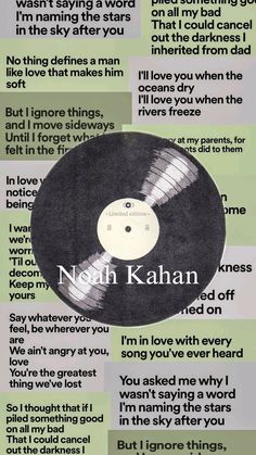 a poster with words written on it and an image of a vinyl record in the middle