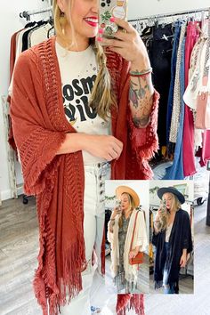 Looking for a stylish and fun way to stay warm this winter? Check out our Open Work Frayed Bohemian Ruana! This cute and cozy wrap is perfect for chilly days and nights, and can be dressed up or down to suit any occasion! #lovemyleto 100% Acrylic Imported Casual One Size Fringe Shawl, Casual One-size Shawl With Fringe, Bohemian Shawl For Fall Layering, One Size Soft Knit Poncho For Fall, One Size Cozy Outerwear For Festivals, Cozy One Size Outerwear For Festivals, Spring Poncho With Tassels, Bohemian Soft Knit Cardigan For Spring, Spring Bohemian Soft Knit Cardigan