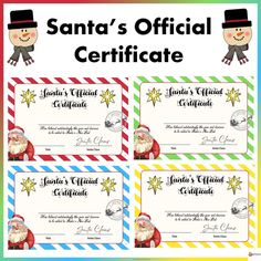 santa's official certificate is shown in four different colors