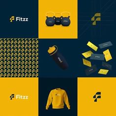 the logo for fitz is shown in four different colors and sizes, including yellow