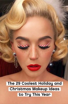 Candy Cane Eyeliner, Holiday Makeup Christmas, Christmas Makeup Simple, Carnaval Costume, Holiday Glam