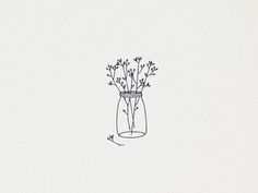 a drawing of some flowers in a vase